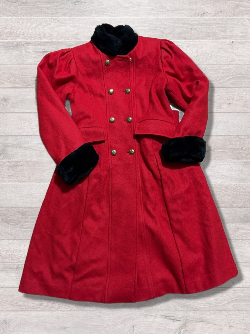 VTG Tailored By Rothschild Girls Red Black Wool Double Breasted Coat 12